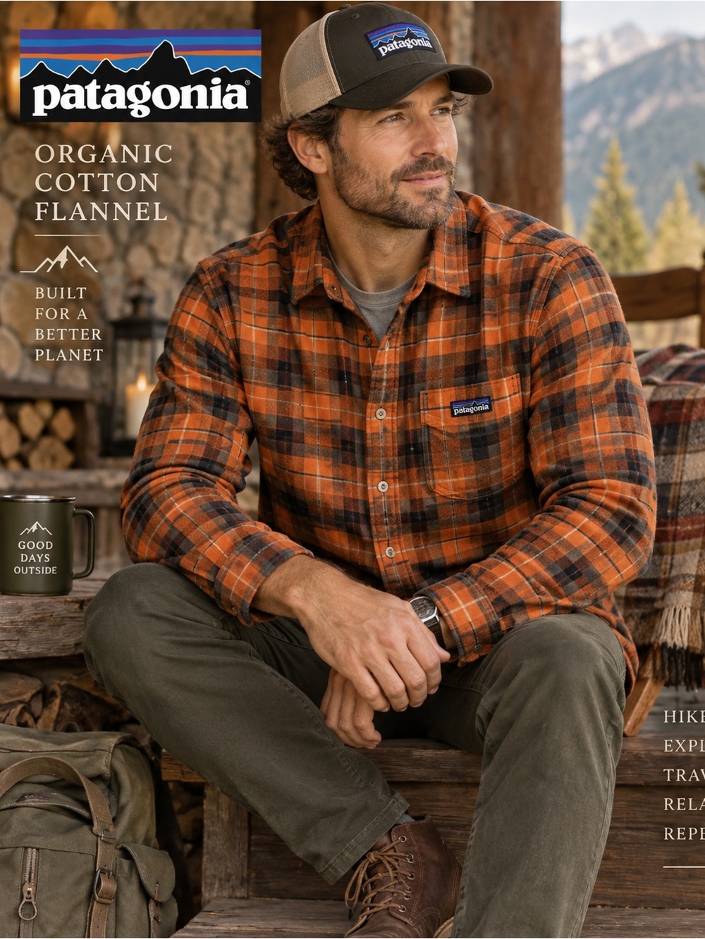 Patagonia Fjord Flannel Shirt Mens L Organic Cotton Orange Plaid Outdoor
